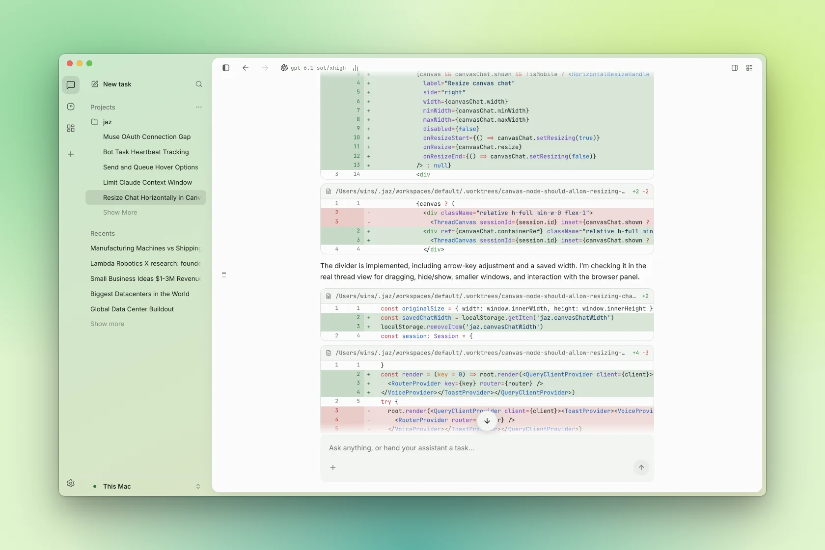 Native behaviour Each agent keeps its own prompts, tools and limits. Diffs, commands and checks land in the thread, on a worktree.